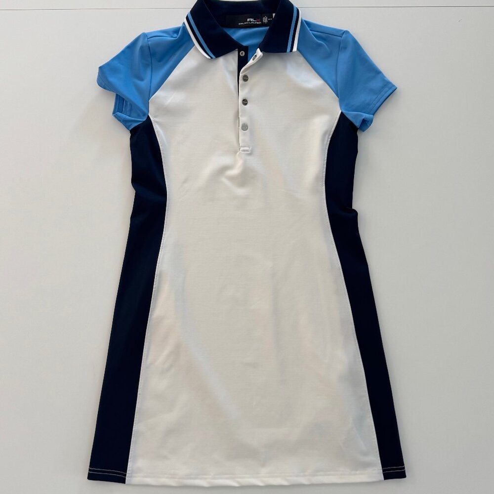 Rlx Ralph Lauren Girls Dress, Color Blocked Stretch Short Sleeve Medium (8-10)